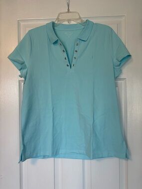 Nautica Women’s Aqua Short-Sleeve Grommet Polo